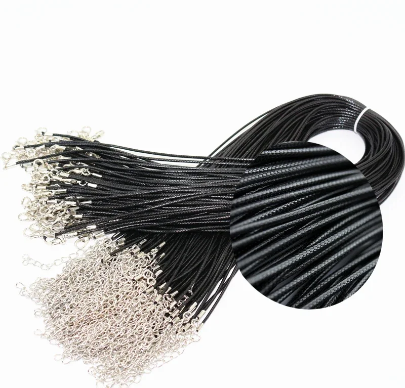 100pcs 18\'\' Black 1.5mm Wax Cord Necklace Cord For DIY Craft Jewelry,Lobster Clasp Black Wax Cord Necklaces