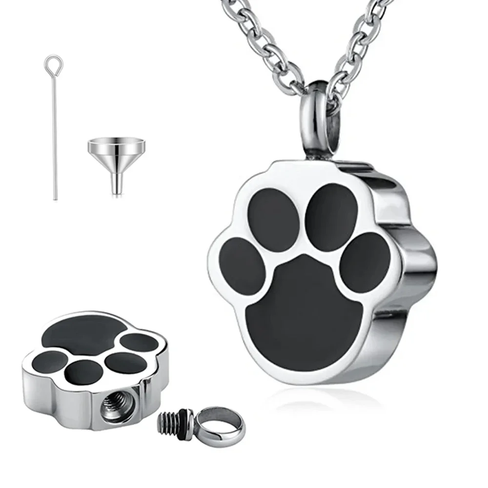 Pet Cat Dog Paw Print Cremation Jewelry for Ashes Wearable Urn Necklace Keepsake Memorial Pendant for Women Men Pet Urns