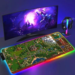 히어로즈 오브 마이트 앤 매직 3 지도 마우스 패드, RGB PC 게임 백라이트 마우스 패드, 게이머 키보드 데스크 보호대 매트, XL 대형 애니메이션 매트