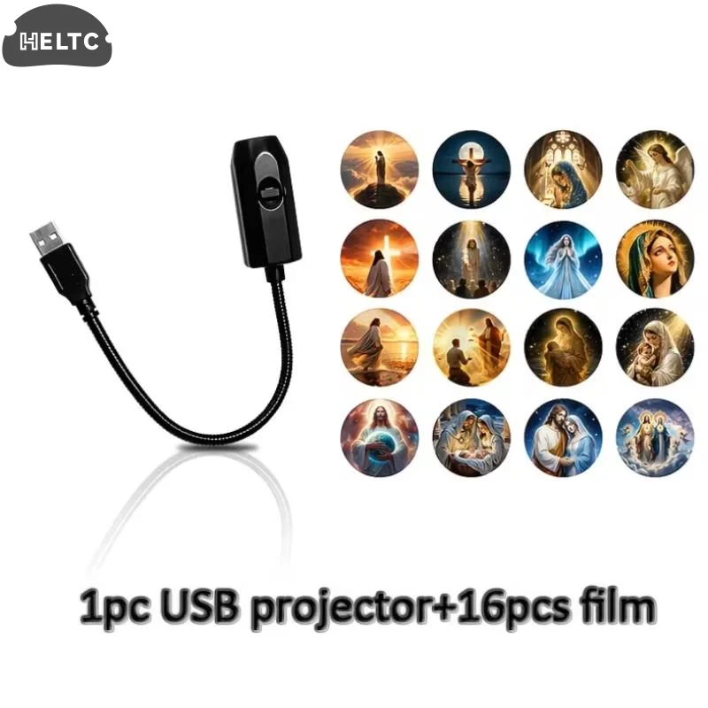 Religious Character Image Themed Portable USB Projection Light With 16 Patterns Perfect For Room Ceiling Background Decoration