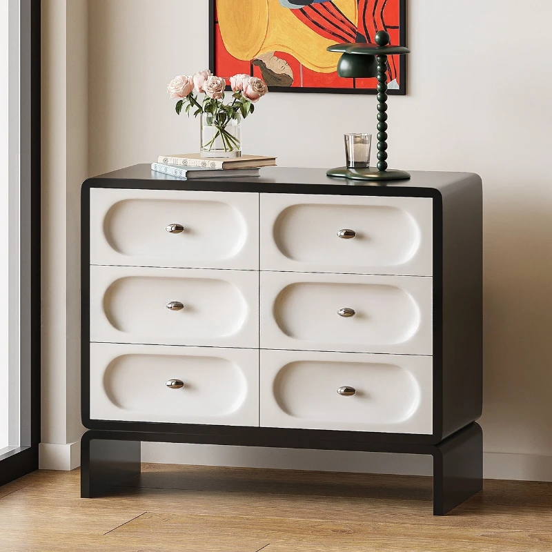 

Modern luxury black and white six drawers French simple living room sideboard dining room sideboard porch locker