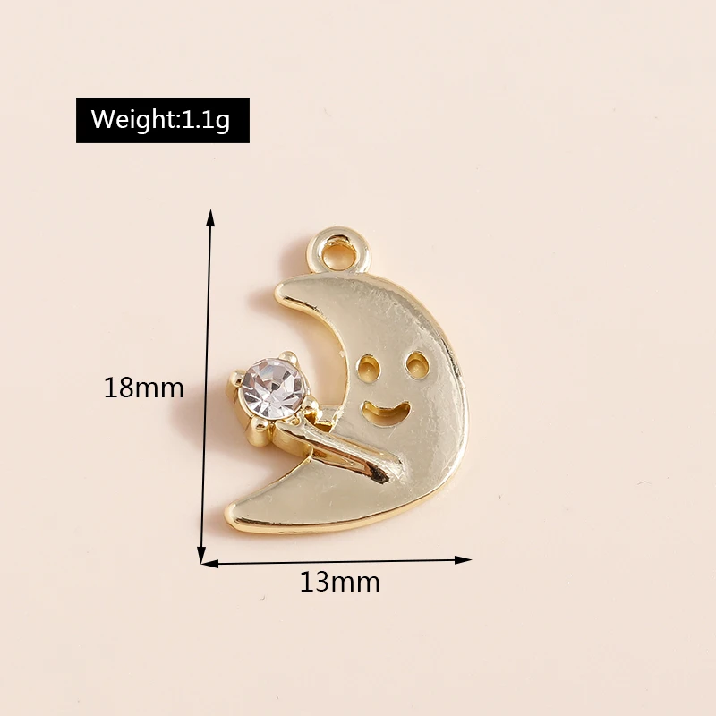 Mix 8 Stück Goldfarbe Herz Mond Sterne Bär Kristall Perlen Charms für DIY Schmuckherstellung Zubehör Anhänger Halskette Ohrringe – Detail 19