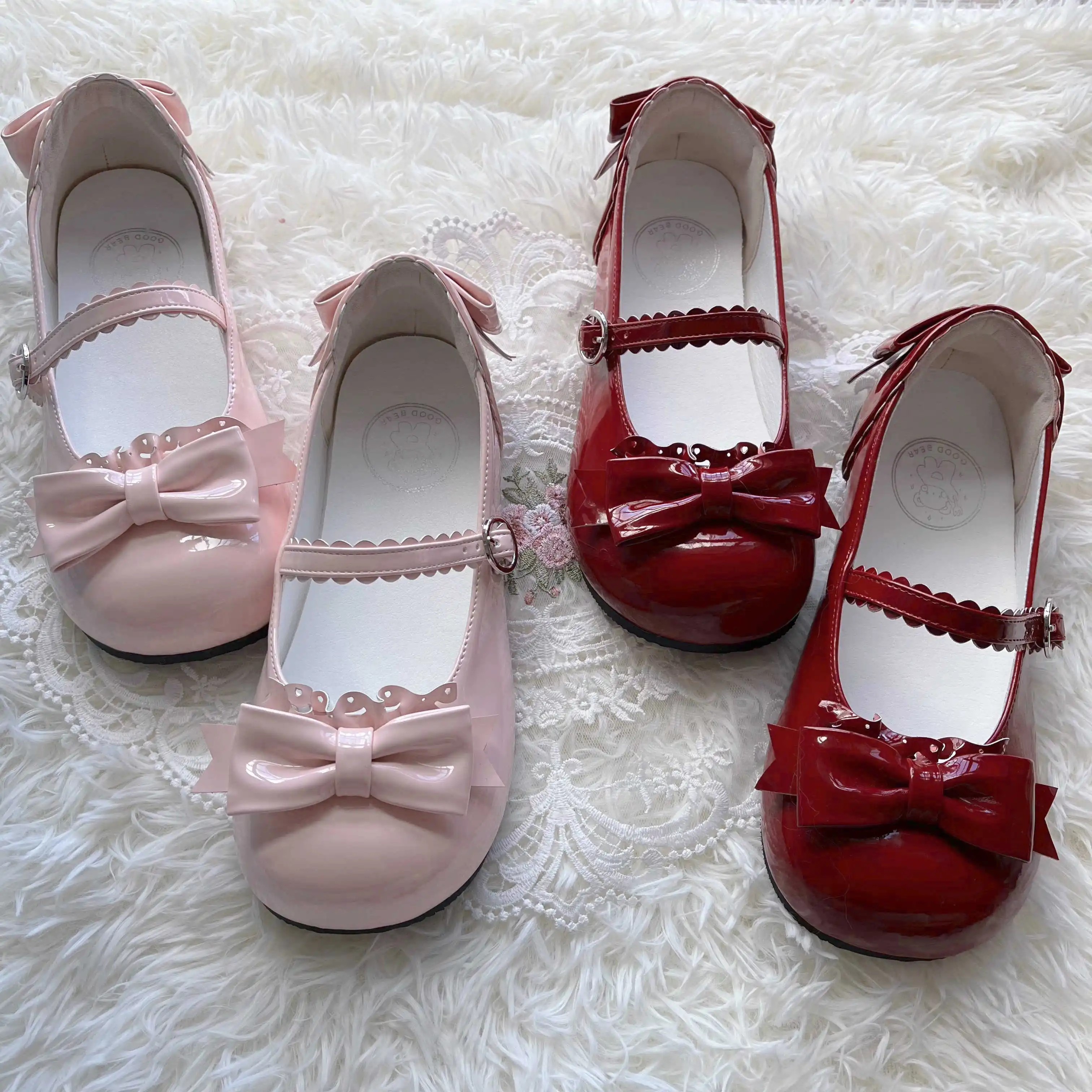 

Розовая женская обувь в стиле Лолиты, туфли Мэри Джейн на платформе с круглым носком и бантом, милые повседневные туфли-лодочки на низкой плоской подошве, нескользящие кроссовки для девочек, японские