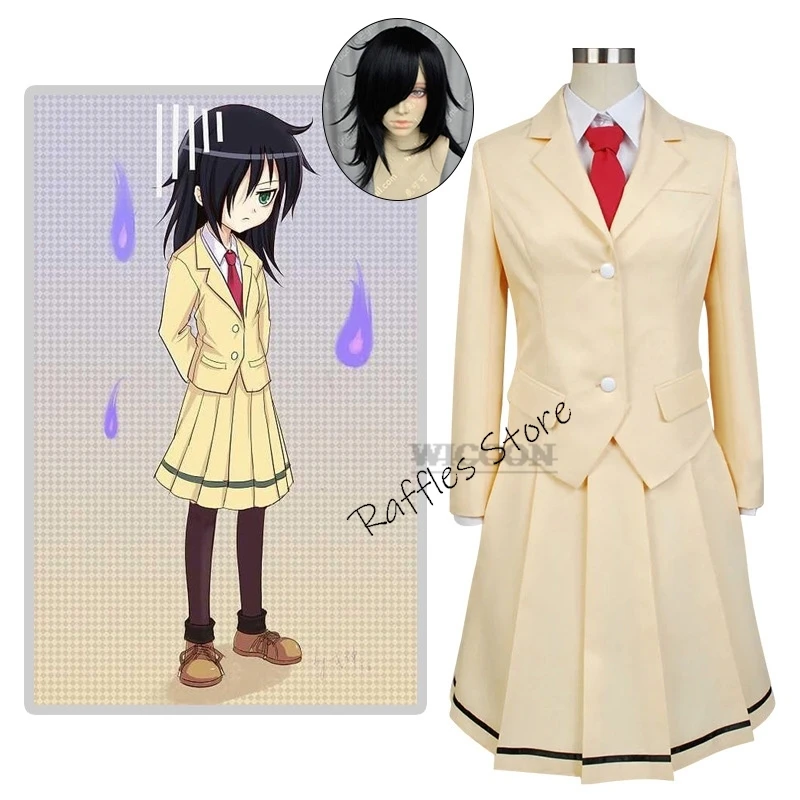 Anime WataMote Tomoko Kuroki Cosplay Costume Women Girls Lovely Yellow Jk Skirt Uniform Outfits Halloween Suit Wig Roleplay