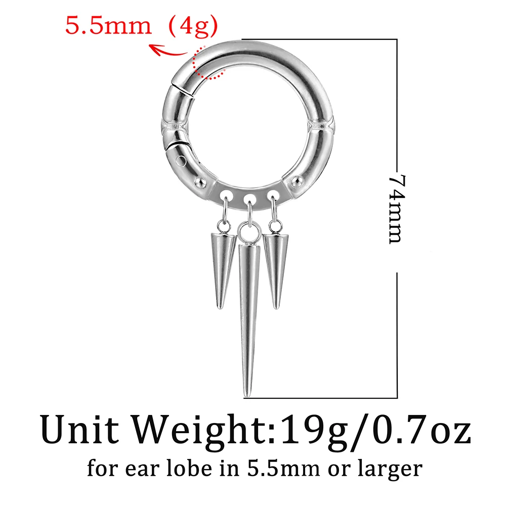 Giga 1/2Pcs 5.5MM Punk Ear Weights Hanger with Dangle Cone Stainless Steel For Ear Stretcher Guages Expander Piercing Jewelry