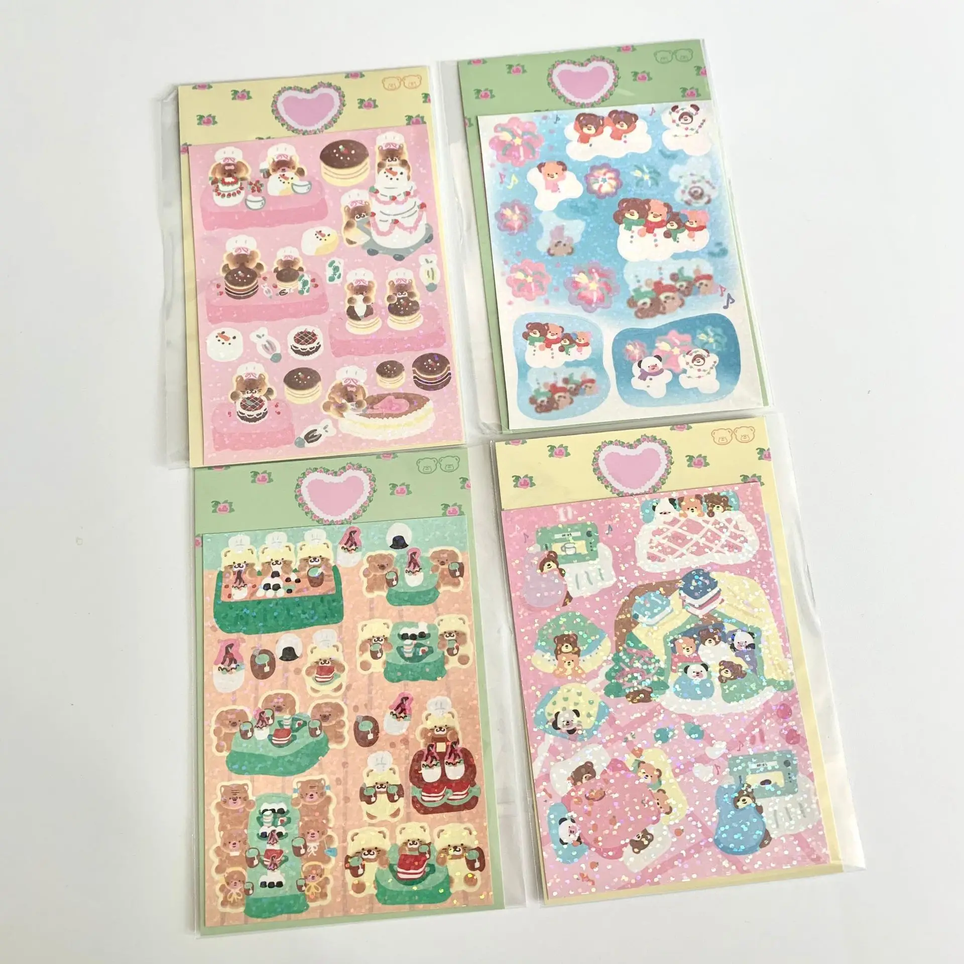 Korean ins cute little fat bear flash laser sticker scene sticker decoration material