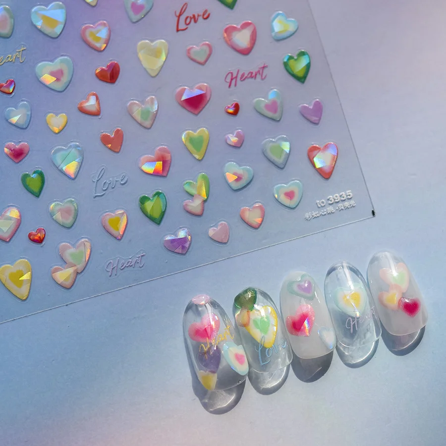 5D Relief Jelly Shell Light Colorful Love Kawaii Heart Adhesive Nail Art Stickers Decals Manicure Ornaments Accessories