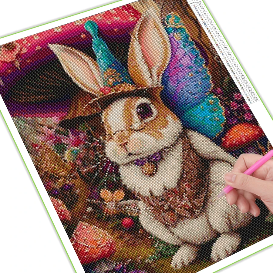 5D Diy Full Mosaic Arts Mushroom Rabbit Diamond Painting New Collection 2024 Animal Rhinestone Embroidery Picture Wall Decor