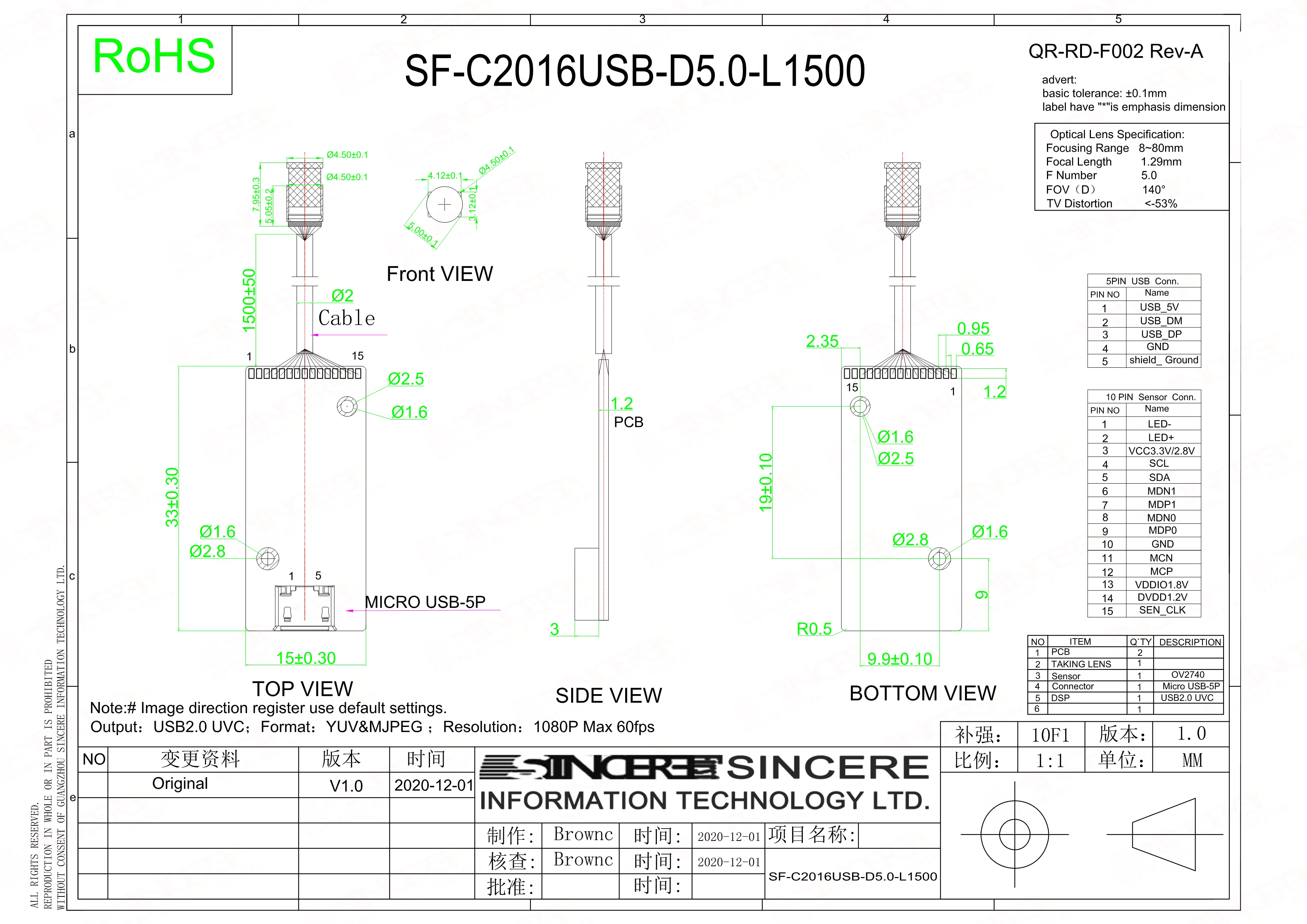 NEW 5mm  medical Endoscope Camera Module Micro HD USB Module With OV2740 Sensor For Disposable  Pipeline Inspection