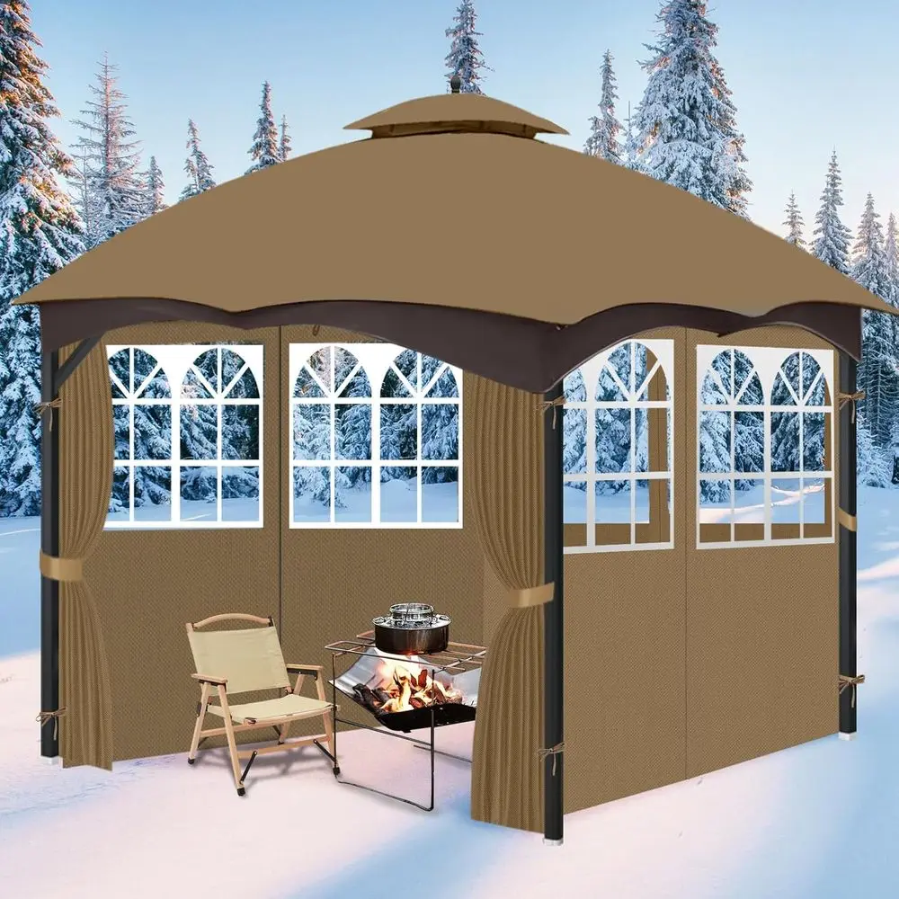 ستائر أكشاك خارجية مقاومة للماء مكونة من 4 ألواح مع نوافذ PVC لخصوصية الفناء، مناسبة لأشعة المراقبة مقاس 10 × 12