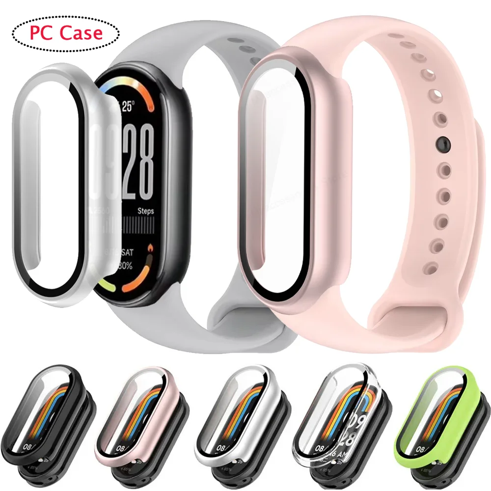 PC Case For Xiaomi Band 10 9 8 NFC HD Tempered Glass All-around Screen Protective Shell For Mi Band 9 10 8 Upgraded Bumper Cover