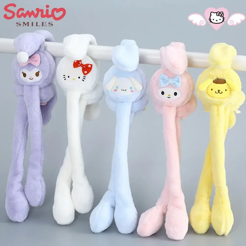 Kawaii Cinnamoroll Hello Kitty pluszowe nauszniki uszy ruch Sanrio Anime Kuromi Melody zimowe zagęścić ciepłe słodkie dziewczyny prezent festiwalowy