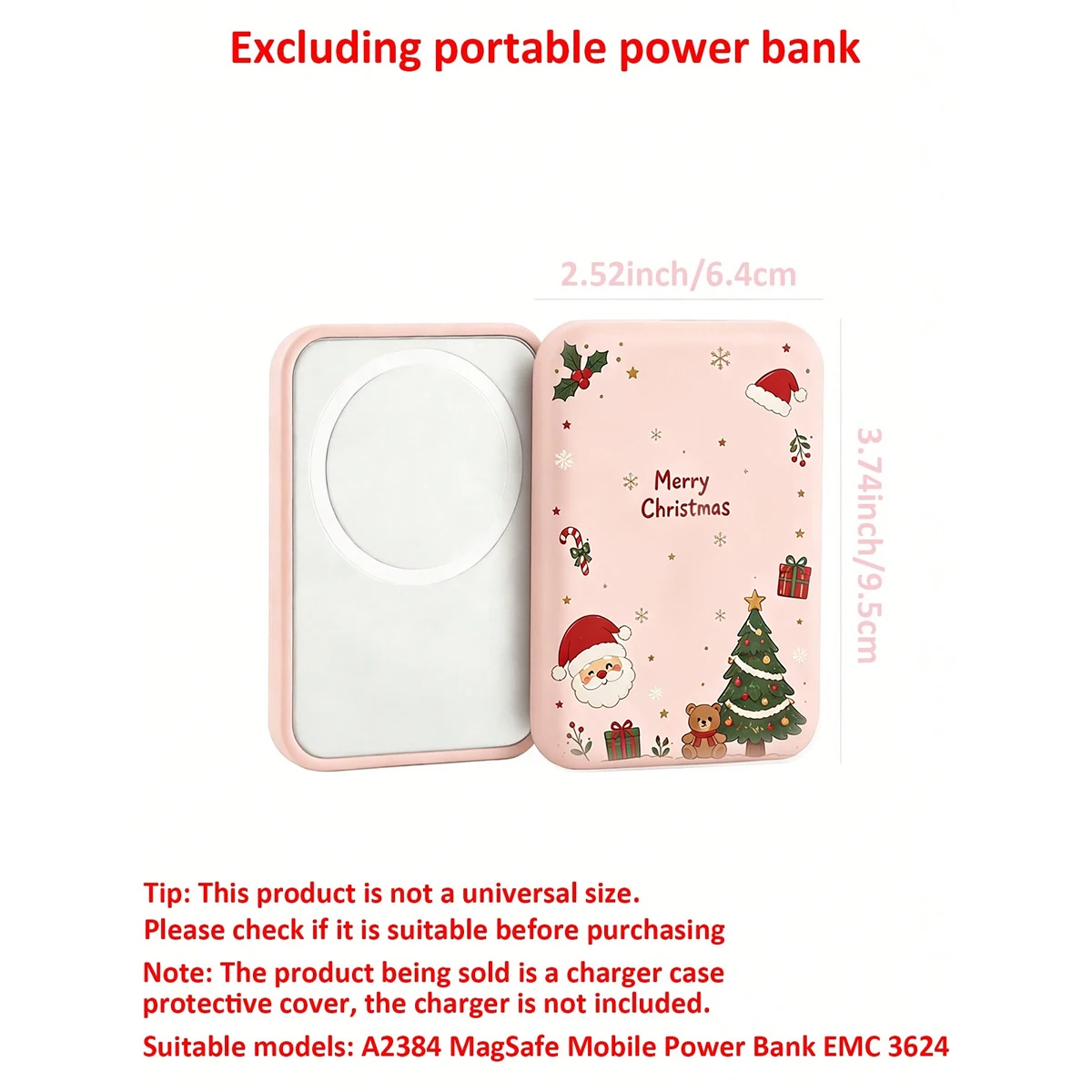 2 Pink Cute Christmas-Themed Tpu Charging Protective Cases, Compatible with Apple's Original Magsafe Wireless Power Bank - Batteries Not Included - Christmas Small Gift - Merry Christmas