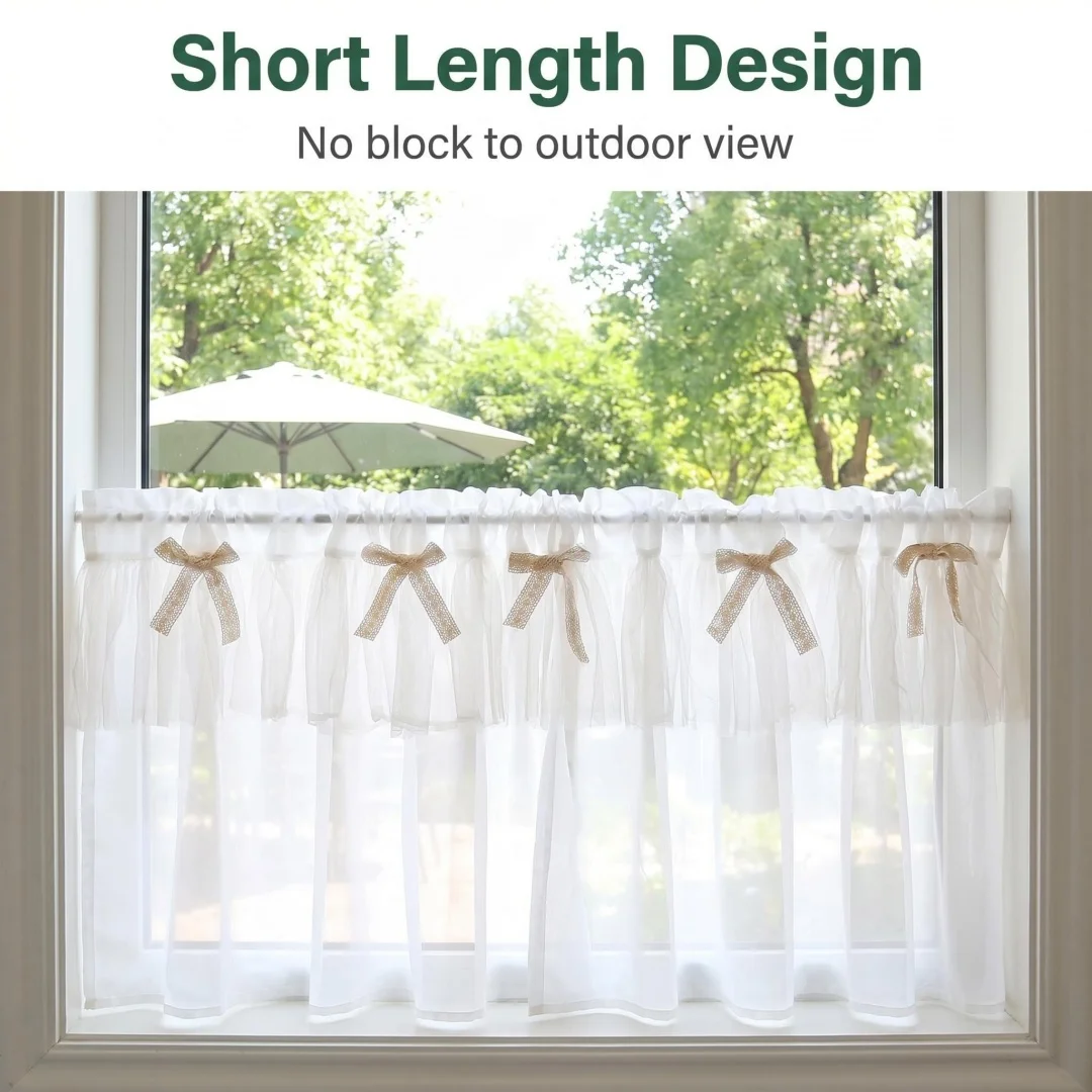 Nordic short curtain lace semi-curtain coffee curtain piercing rod-free perforated gauze curtain light-impermeable door curtain