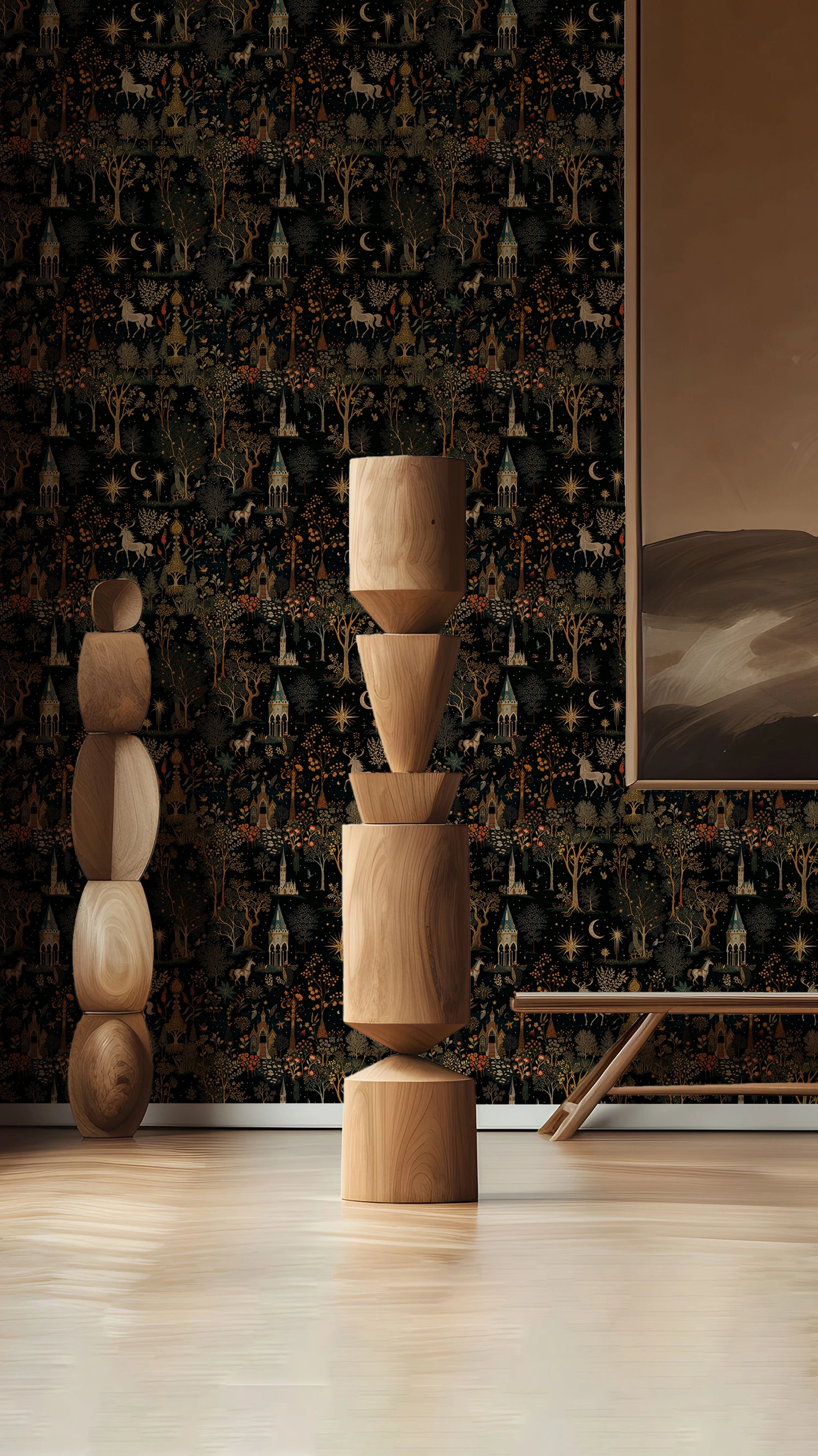 ورق جدران قابل للتقشير واللصق للغابات المسحورة، ورق حائط خيالي داكن للغرفة الفاخرة، ورق جدارية غامض، إكسسوارات منزلية، 50*300 سم #3