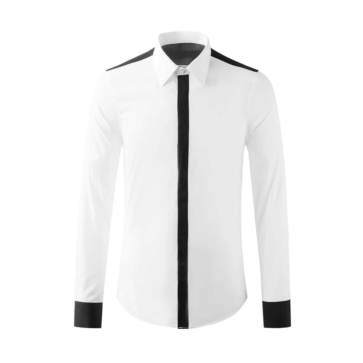 XS-6XL New 2024 Men Women's Clothing Catwalk High Grade Black And White Patchwork Shirt Simple Casual Top Plus Size Costumes