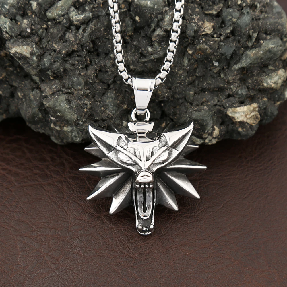 Vintage Stainless Steel Wolf Head Pendant Punk Hip Hop Geralt of Rivia Slavic Vikings Necklaces For Men Women Fashion Jewelry