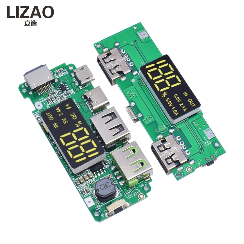 18650 Lithium Battery Charging Module, Digital Display Power Bank Board with Dual USB Output, 5V 2.1A/1A Mobile Power Supply