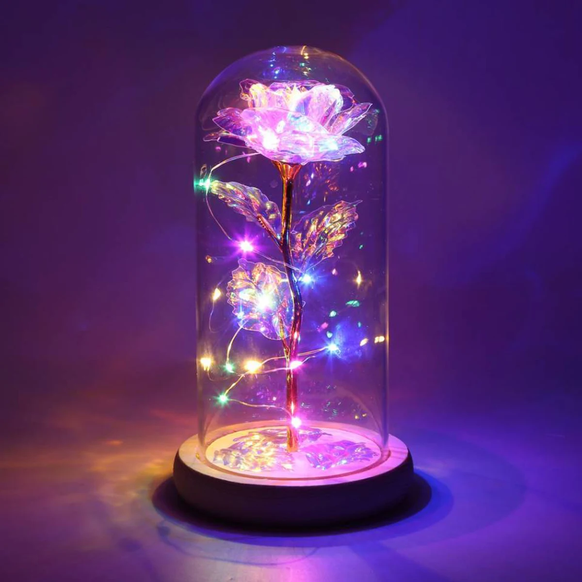 Rose Light Artificial Gold Foil Galaxy Rose Lamp with 3 Lighting Modes LED Rose Flowers In Glass Battery Powered Gifts