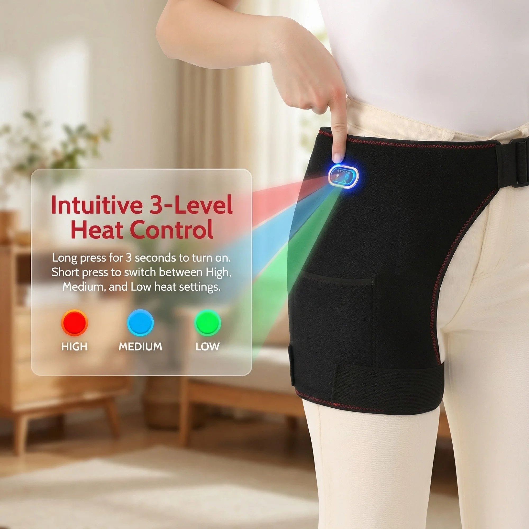 USB Heated Massage Hip Support Brace 3 Adjustable Heating Levels Wrap Lower Back Hip Thighs Heating Pad