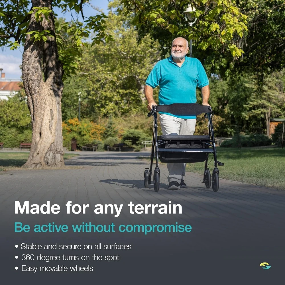 Andador bariátrico com assento grande ajustável em altura, capacidade de peso de 500 libras, rodas todo terreno de 8 polegadas, 28 polegadas