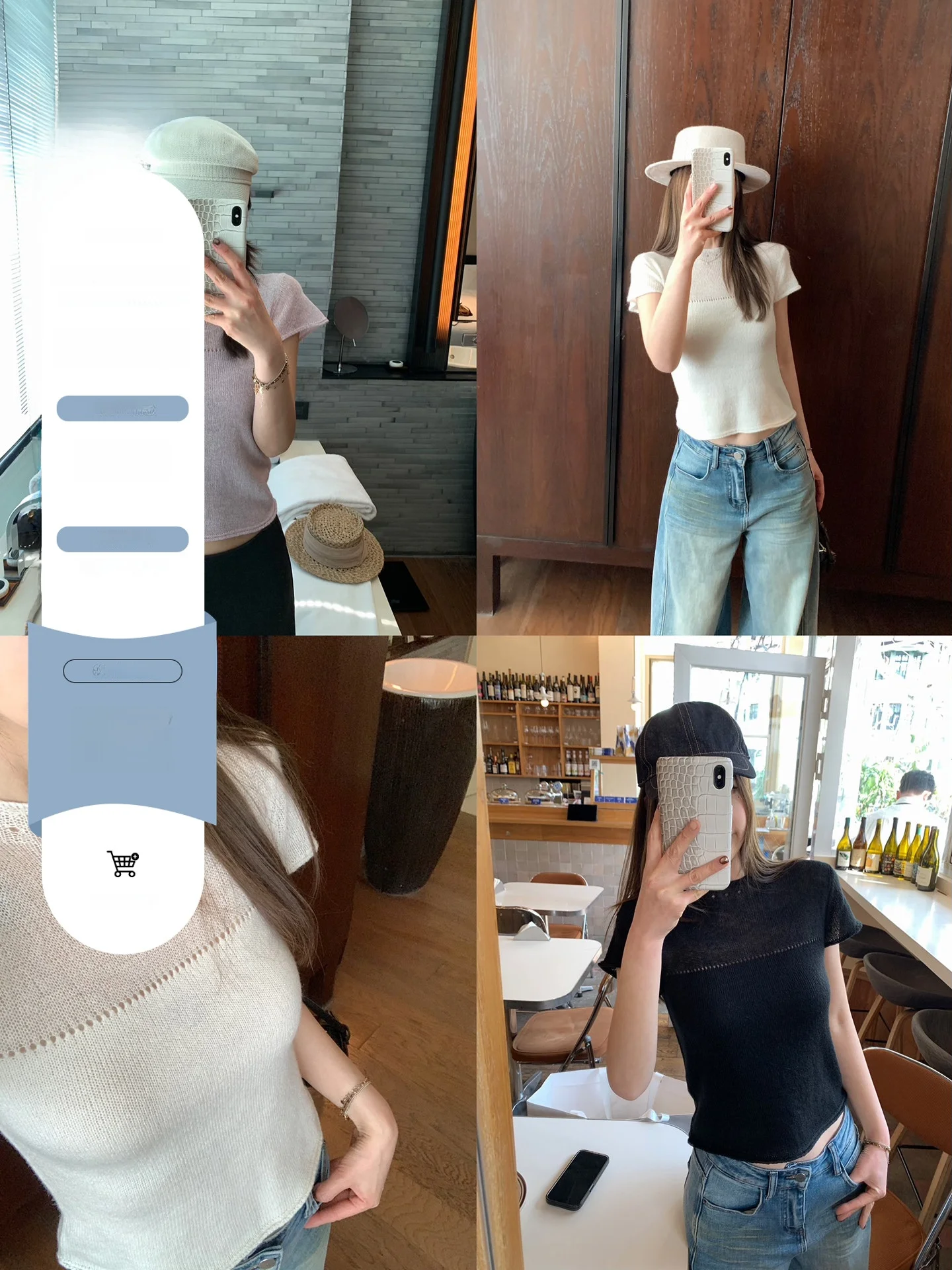 

Blue Women's Knitted Woolen Sweater Half Hollow Shoulder Short Sleeve Slim Fit round Neck Casual Style Fashion Design