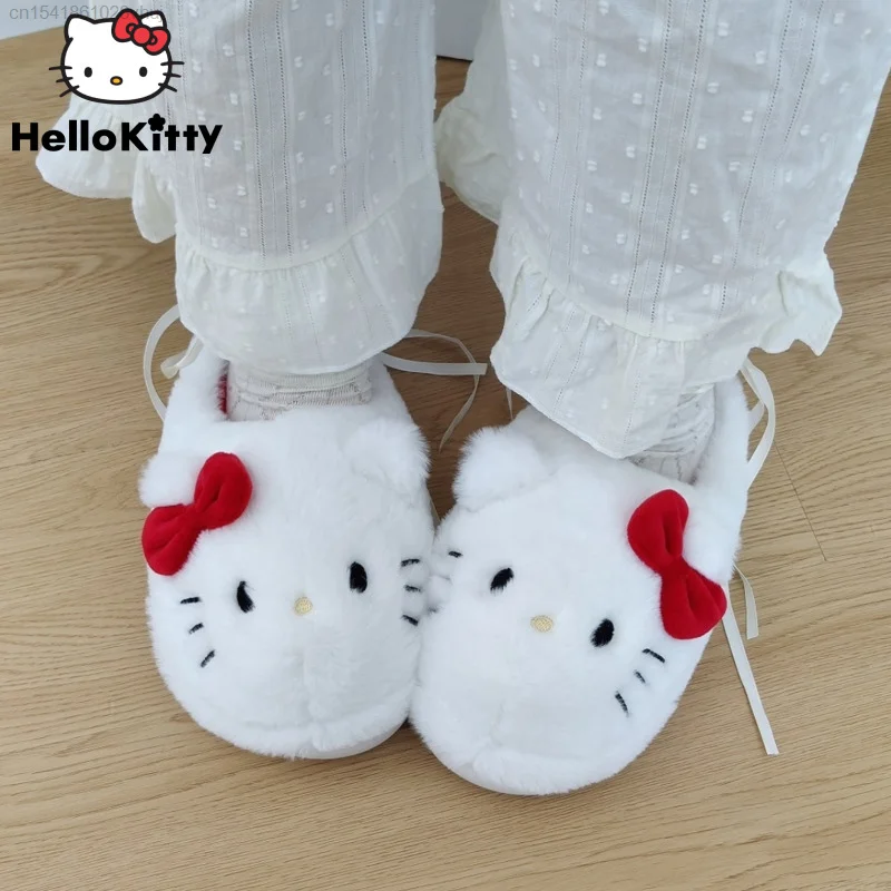 Sanrio Hello Kitty słodkie styl bajki Anime kapcie futrzane kobiece Y2k Kawaii odzież wierzchnia nowa, jesienna zimowe ciepłe odzież domowa