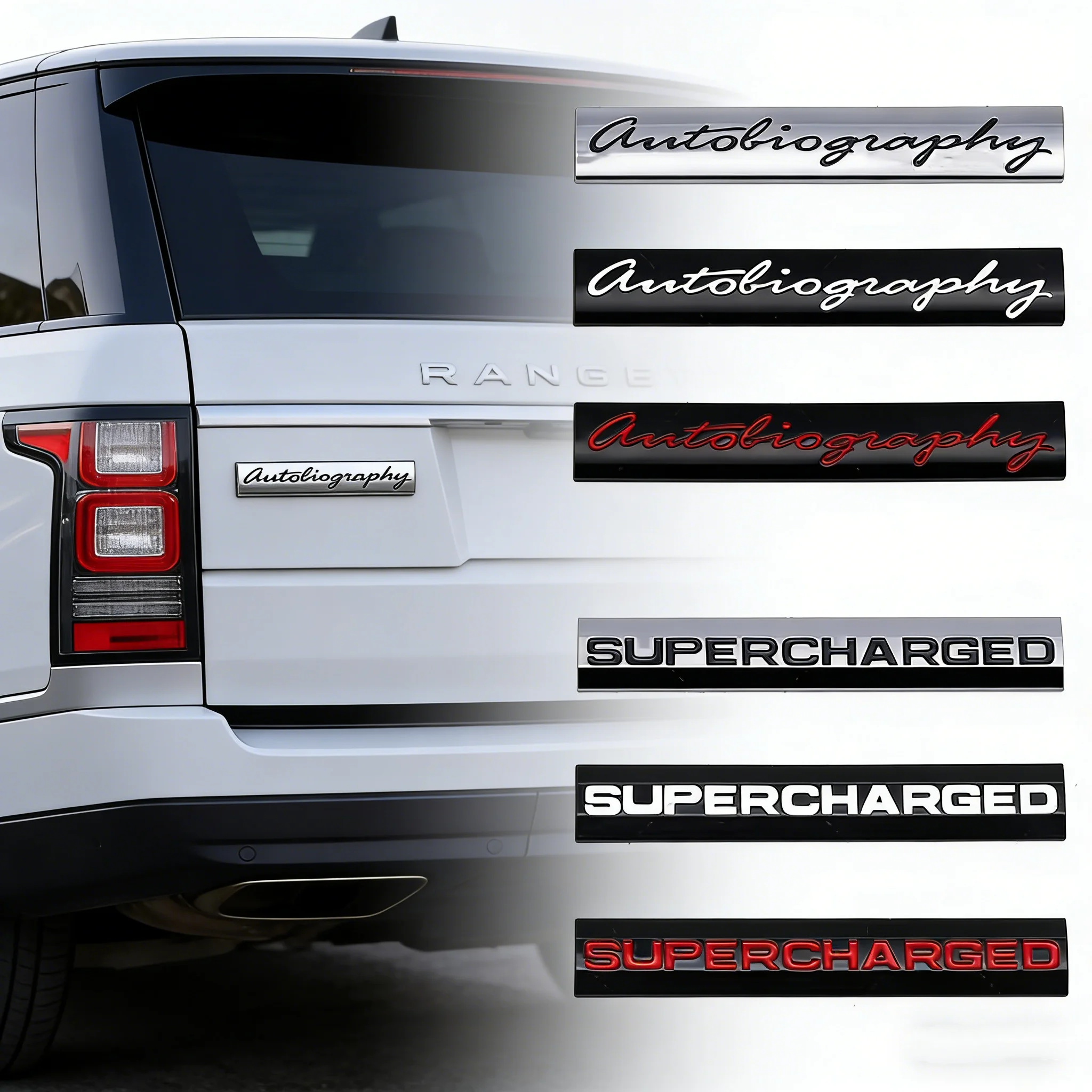 Autocollant de badge de coffre arrière de voiture en ABS, Logo Autobiography SUPERCHARGED pour Land Rover Discovery L319 Velar Range Rover Evoque