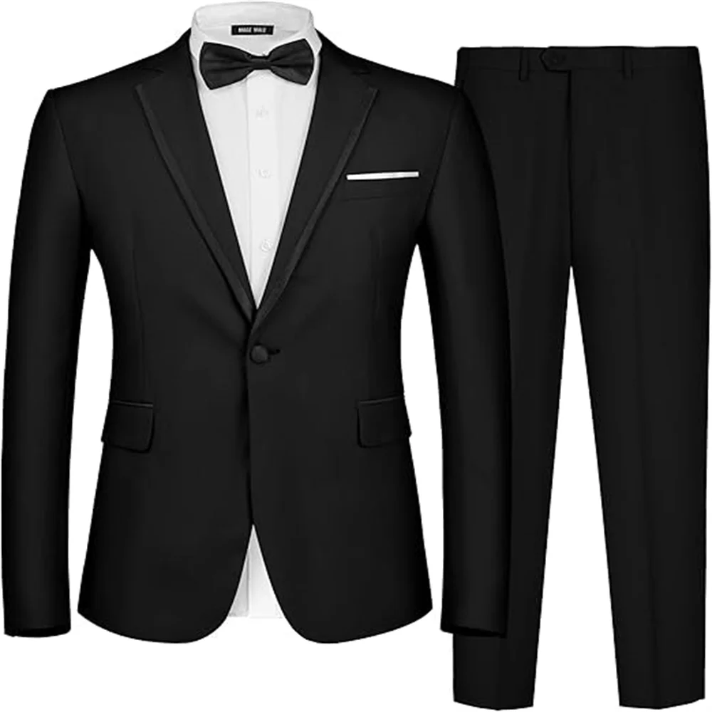 

2 Pieces Suit for Men Slim Fit Wedding Groom Tuxedo Groomsmen Suits Male Fashion Costume Homme Blazer with Pants