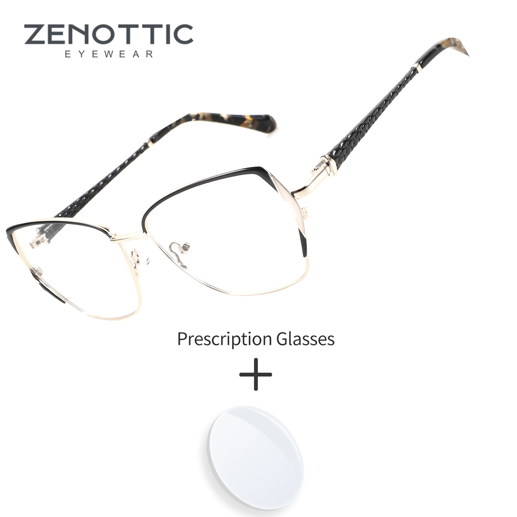 ZENOTTIC M Polygon Metal pour femmes, lunettes de prescription à la mode, verres optiques progressifs, lunettes à filtre anti-lumière bleue