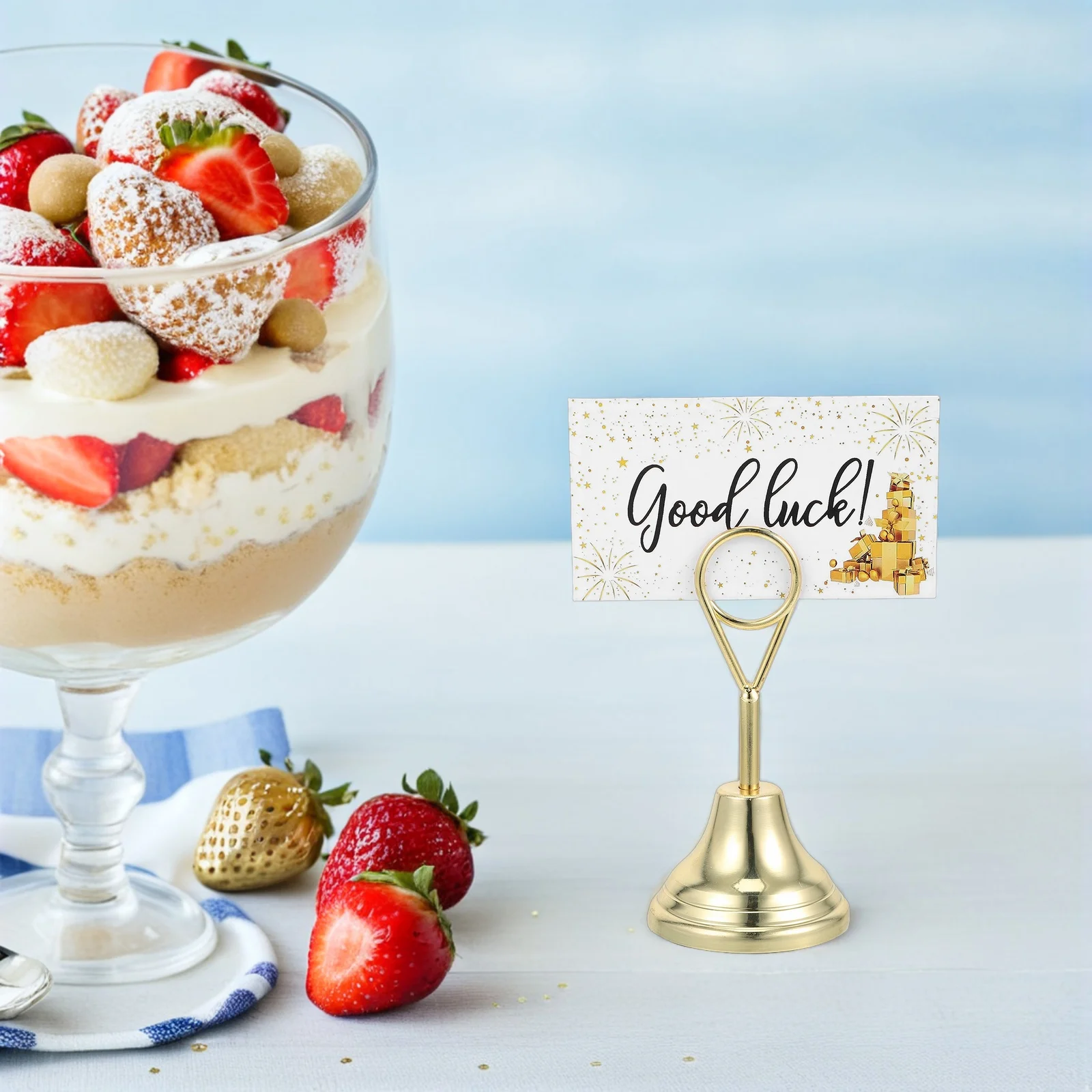 2 قطعة حامل بطاقة على شكل قطرة الماء الإبداعية 10 سنتيمتر حامل عرض معدني لبطاقات العمل المذكرات صور مكتب عمل ذهبي #5