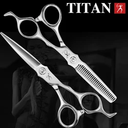 Tesoura de cabelo TITAN para corte de desbaste, ferramentas de barbeiro, tesoura de cabelo