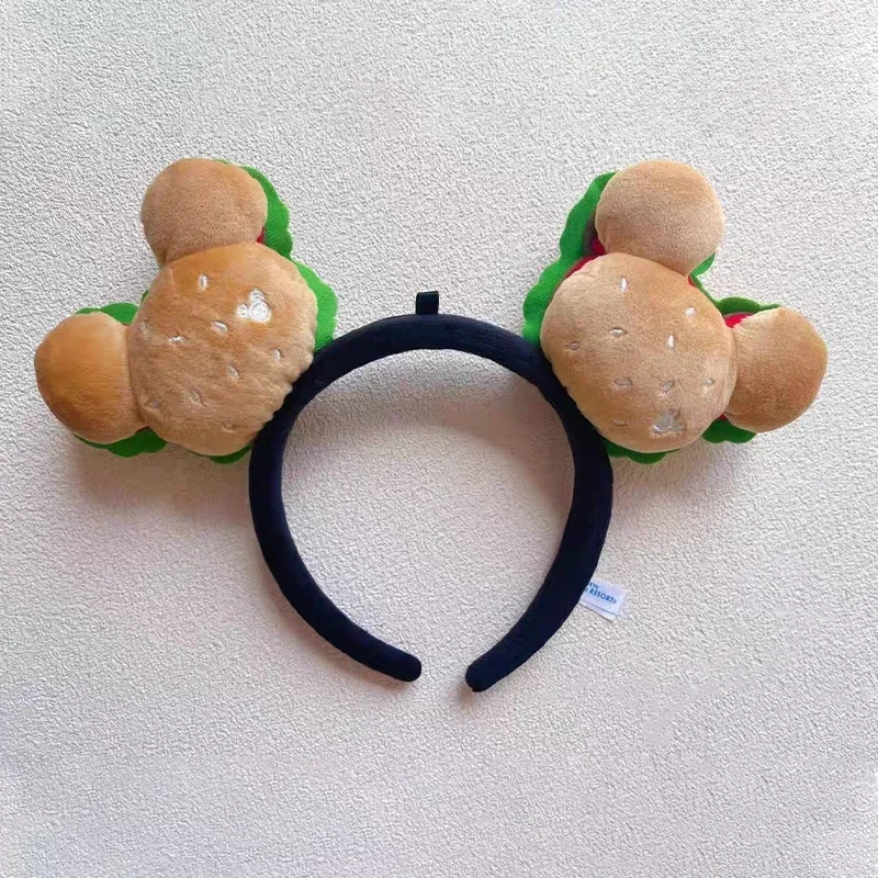 New Disney Cute Cartoon Burger Hairband Mickey Ears Headband Children Girls Plush Hairpin Hairband Headband Gift