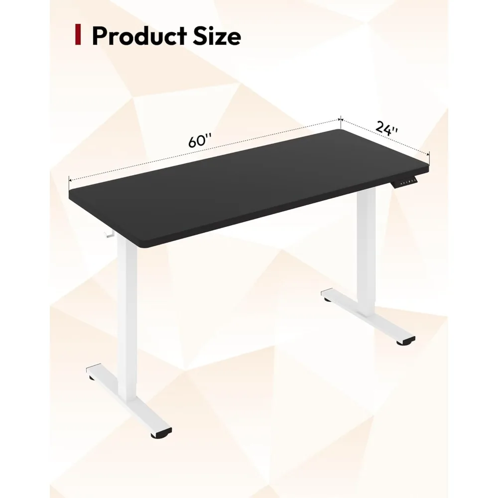 مكتب قائم كهربائي قابل للتعديل بارتفاع 60 × 24 مع وحدة تحكم مكونة من 6 أزرار مكتب قائم مريح للاستخدام المريح