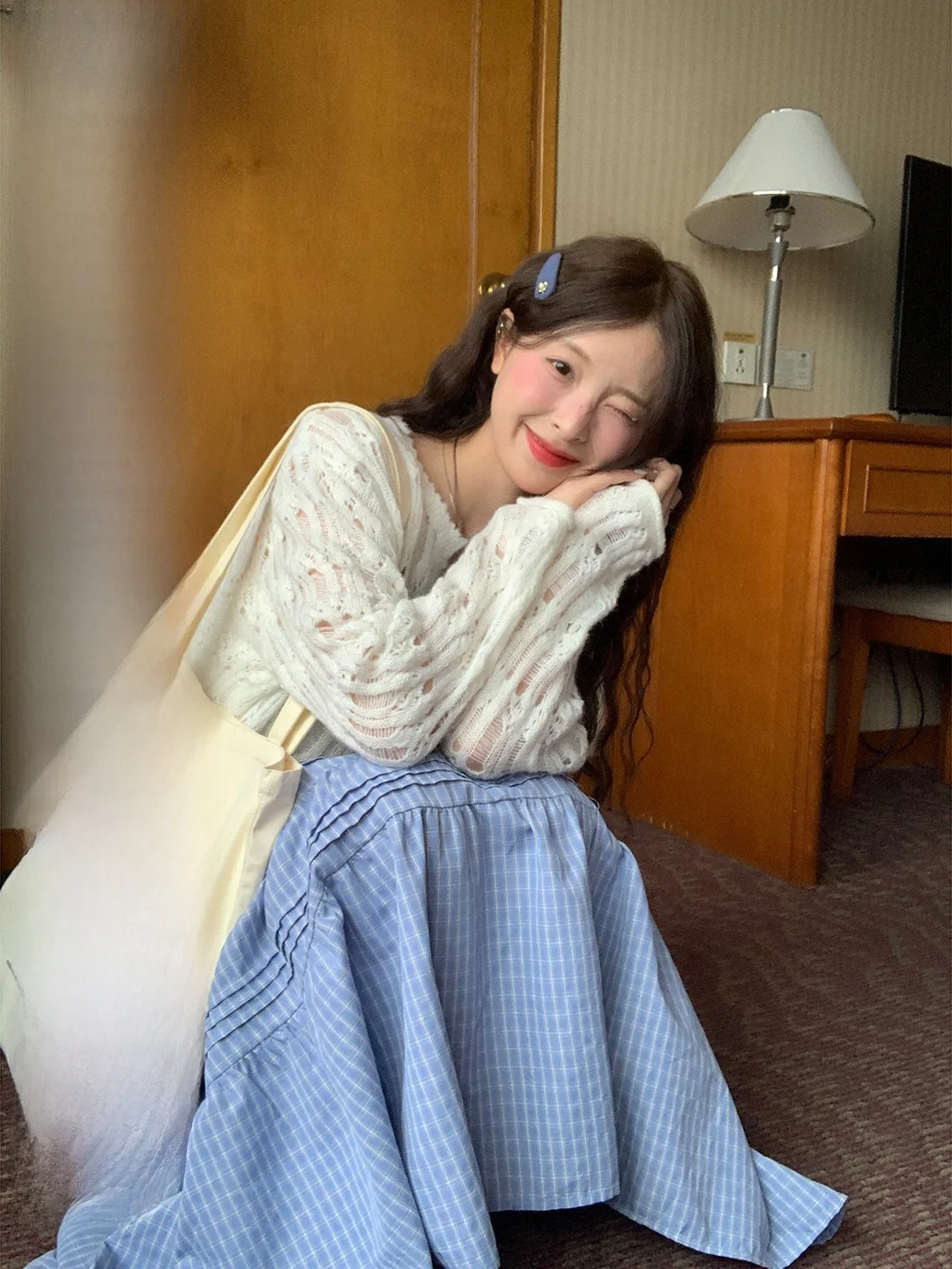 

Вязаный топ-накидка Lu для женщин, свободный крой, с поясом, ажурный дизайн, из мягкой шерстяной смеси, с длинными рукавами, для повседневной носки