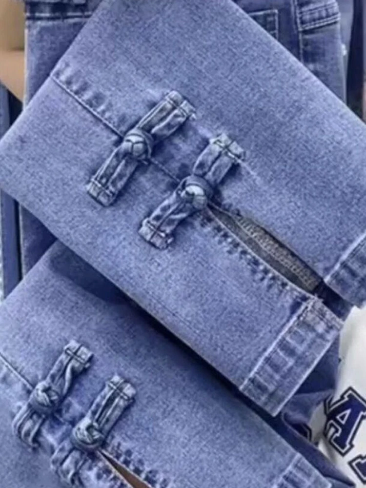 Damskie jeansy kowbojskie z wysokim stanem, luźne, proste, do kostki, w stylu koreańskim, przedłużane, na wiosnę i jesień 2025.