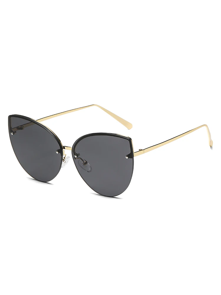 AliExpress Julyrays Cycling Large Frame Gradient Cat Eye Rimless Sunglasses Metal Frames Cateye Shades UV400 Summer Traveling Sun Glasses For Female