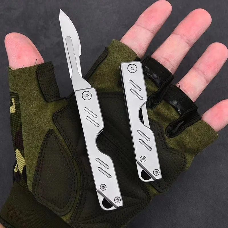 Stainless Steel Quick-opening Folding Knife Utility Knife Mini Folding Keychain Scalpel EDC Courier Opening Knifves 10 Blades