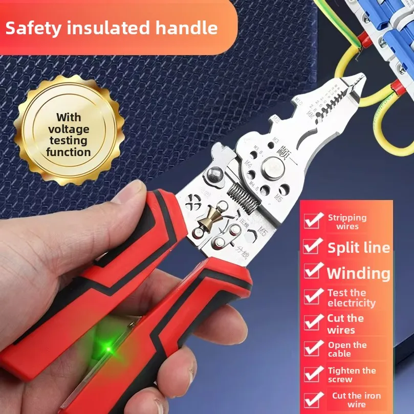 Stripping Pliers with Voltage Tester Versatile Wire Stripping Pliers With Electricity Measurement Cutting Crimping Pliers