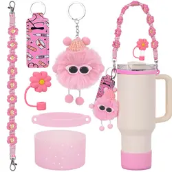 6pcs/lot bling straw cap case Charm chain pendant Accessories Initial Keychain Handle for Stanley cup bottle Tumbler for Women