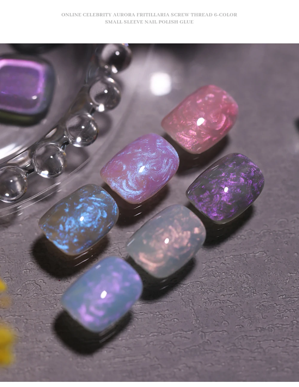 Vendeeni 6 Farben Perlmutt-Faden Nagelgel-Lack Aurora-Effekt UV Soak-Off Gel-Lack DIY Muschelfaden Nagelkunst Gel-Lack – Detail 7