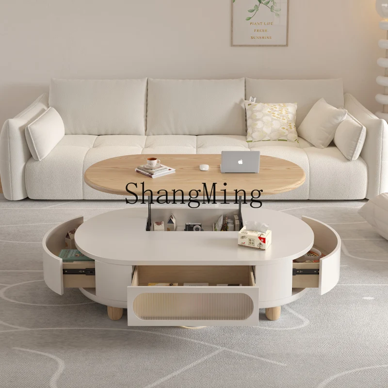 

CL Original Wood Cream Style Adjustable CoffeeTwo-in-One Multi-Functional Movable Living Room Home Small Apartment