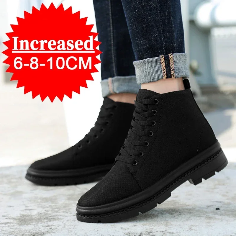 Men Boots Elevator Shoes Hidden Heels Canvas Heightening Shoes For Man Hidden Heels Increase Insole 10CM 8CM Sports Height Shoes