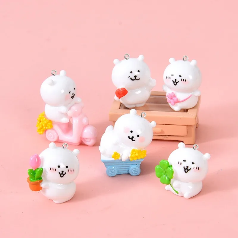 10Pcs Cute White Bear Resin Ornaments Cartoon Animal Pendants for Keychain Earring Necklace Jewelry Making DIY Craft Accessories