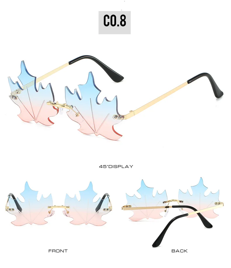 Kanada Blatt Arten Sonnenbrille für Frauen Randlose Designer Bunte Hip Hop Party Reise Sonnenbrille Weibliche Brillen – Detail 14