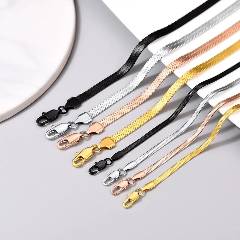 U7 Adjustable Flat Snake Choker Necklace 3mm Gold Silver Color Stainless Steel 13 inch 15inch Necklace For Women