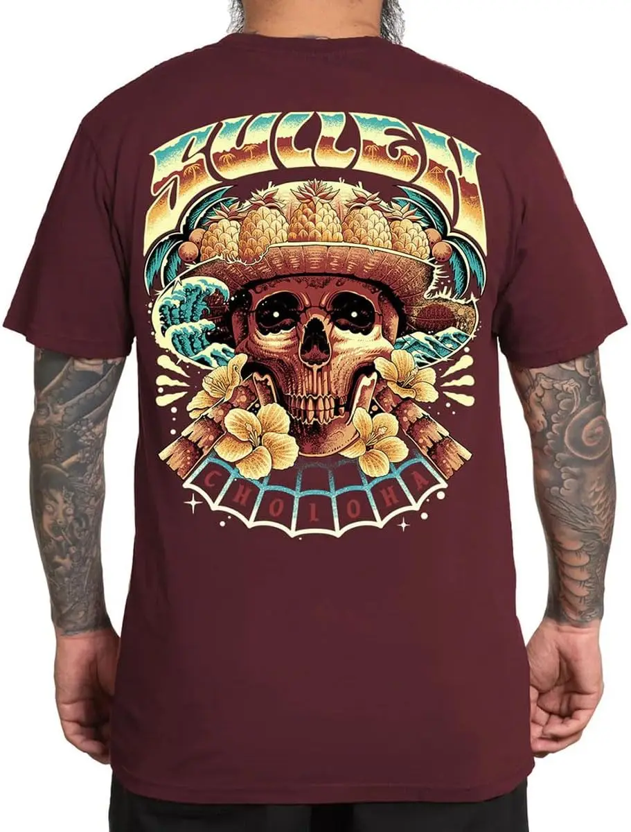 Sullen Men's Skulloha Choloha Series Tattoo Lifestyle Artist Graphic Premium Short Sleeve Tee, 2X, Tawny Port