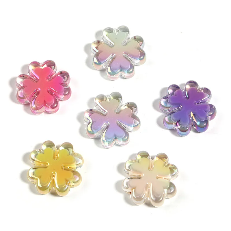 AB Colors Transparent Style Acrylic Clover Flowers Jewelry Beads Fit Ornament Accessories Necklace Earring Pen Making 50pcs 25mm