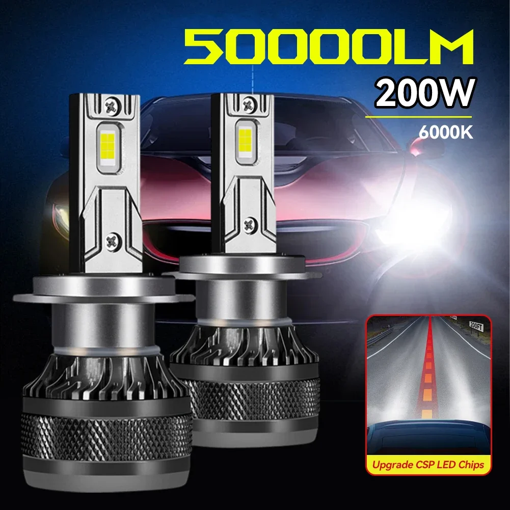 Super Bright H4 H7 Car LED Headlight Bulb H1 H8 H11 LED Lights 50000LM 6000K White 200W Auto LED Lamp Turbo Fog Light Bulbs 12V