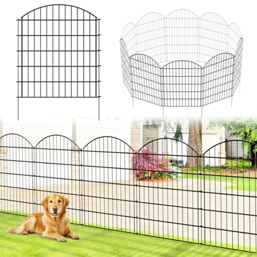 Metal Garden Fence 32 inch H x 28 inch W 10 Panels Total Length 23 ft No Need Dig Outdoor Rustproof Animal Barrier Fenc